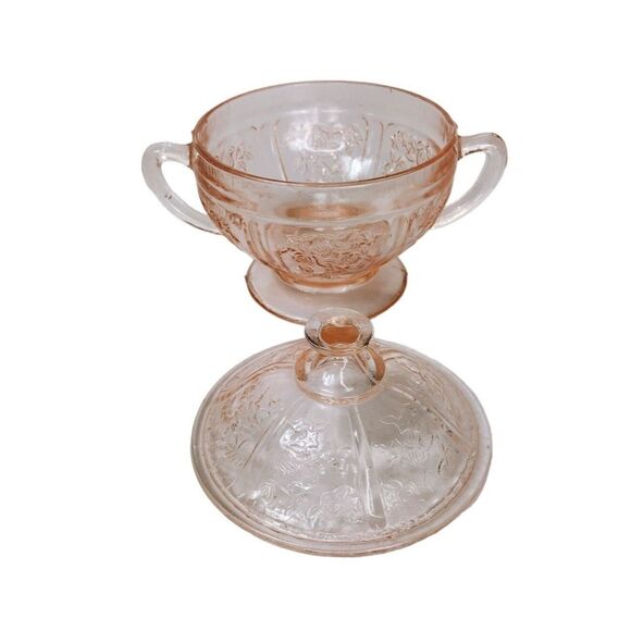 VTG 30s Pink Depression Glass Sharon Cabbage Rose Design & Berries 6 Piece Set - Picture 6 of 15